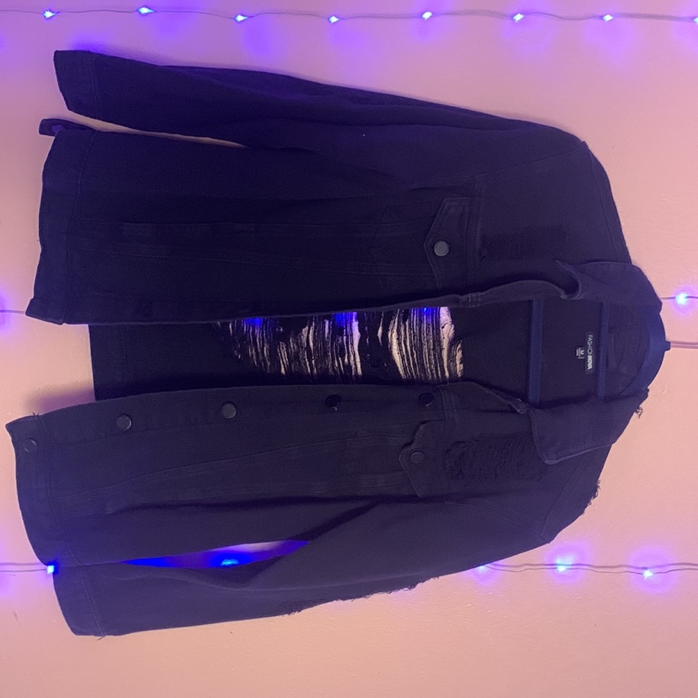 Black Denim Ripped Jacket - Picture 2 of 5